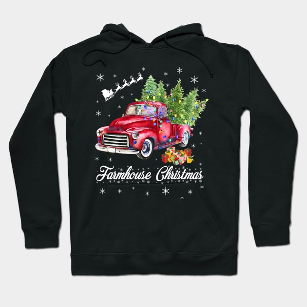 Red Truck Farmhouse Christmas Hoodie by Antoniusvermeu